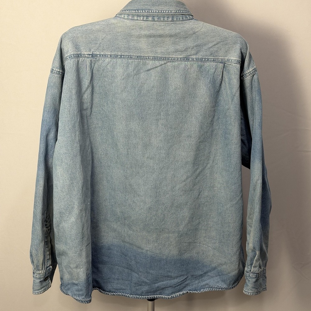 St. Johns Bay Denim Shirt Mens 2XL Blue Flannel Lined Button Up Workwear Jacket - Picture 2 of 8